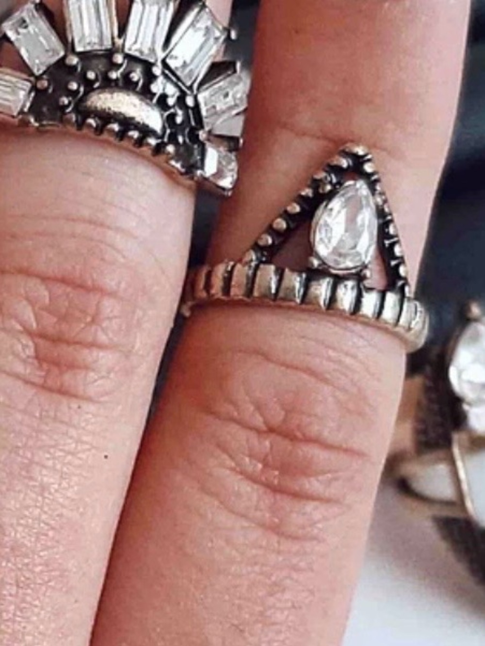 Free People Silver Tone Crystal Boho Rhapsody Stackable Rings - Picture 5 of 5